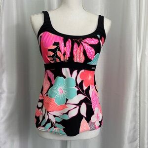 Zero Xposur Black Pink Floral Tankini Top medium